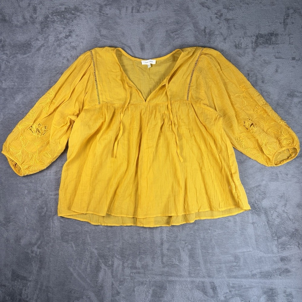 Cleo + Wolf Blouse Women's XL Yellow Flowy Lightweight 3/4 Sleeve Boho Cottage